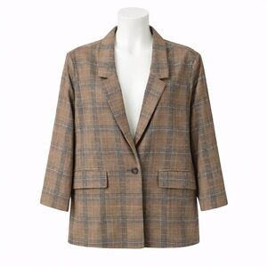 Size 3X Blazer Women’s Plaid Brown Career Jacket Lightweight Stretch